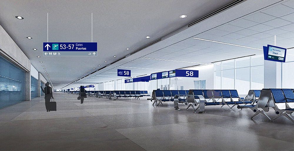 Airport wayfinding designed by Triagonal in Cancun Airport