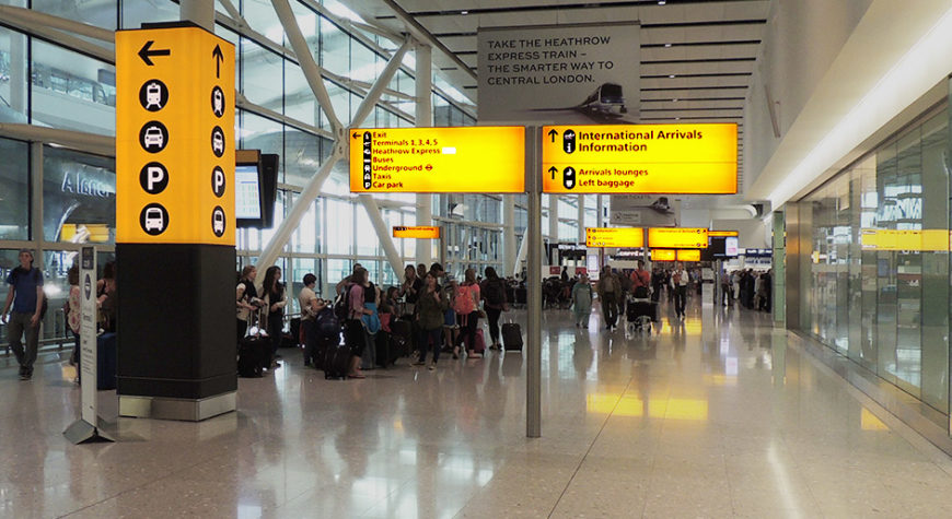 Wayfinding signs with light at Heathrow Airport