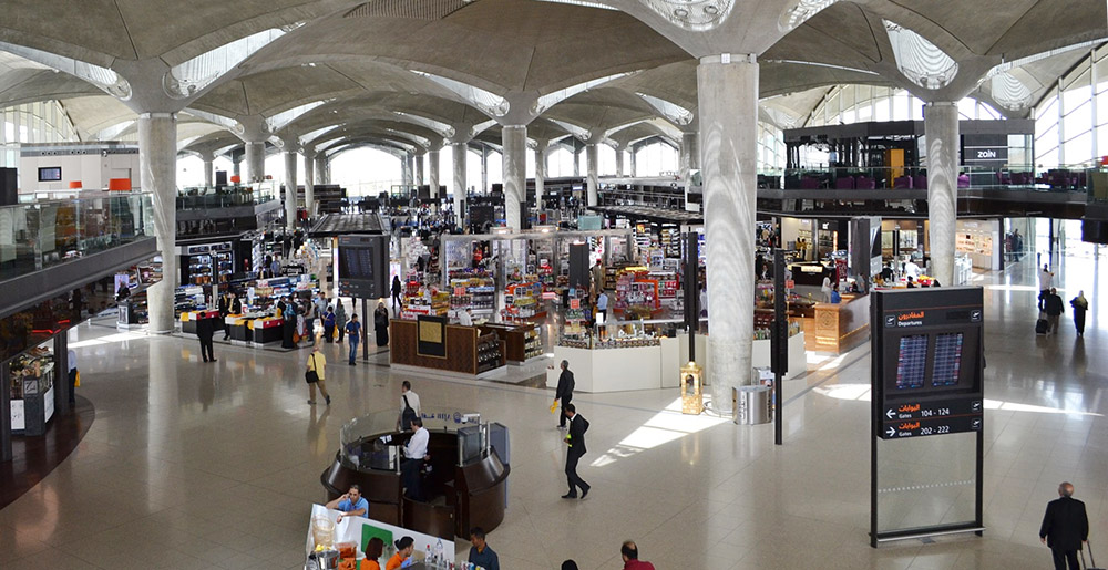 Overview of the shopping area at Queen Alia International Airport