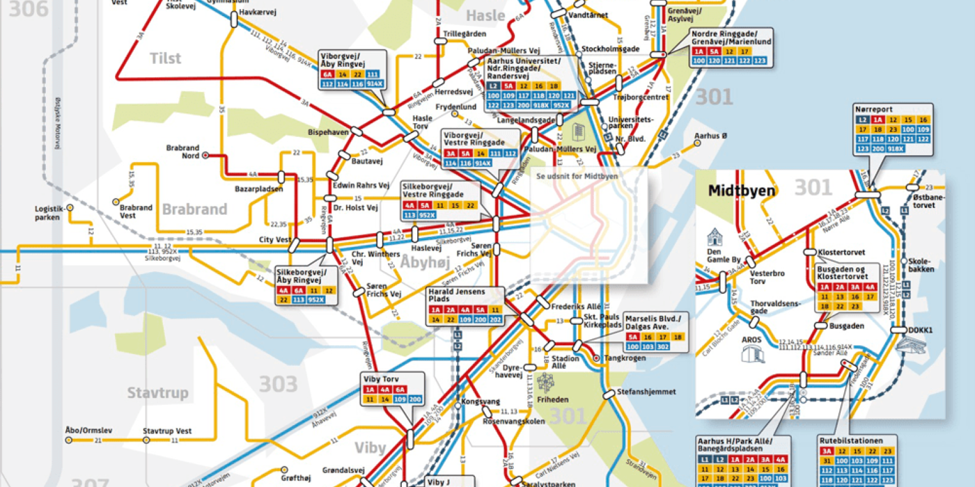 Overview map of the new light rail in Aarhus