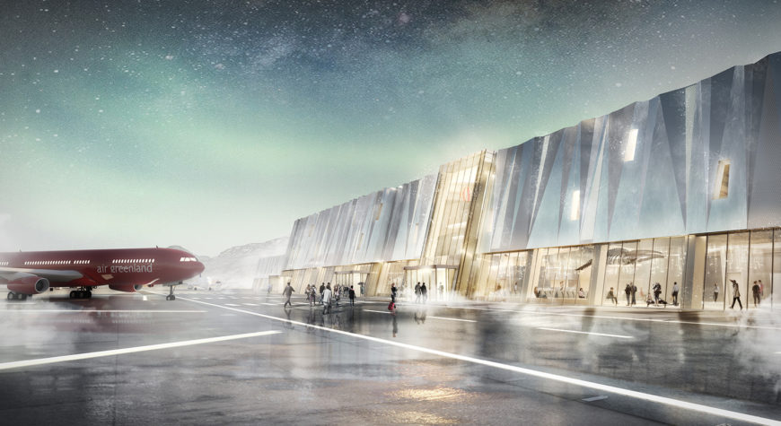 Rendering of the new Ilulissat Airport in Greenland where Triagonal is designing the wayfinding