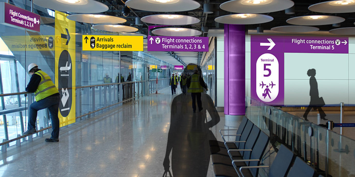 Wayfinding graphics for directional signage at Heathrow Airport