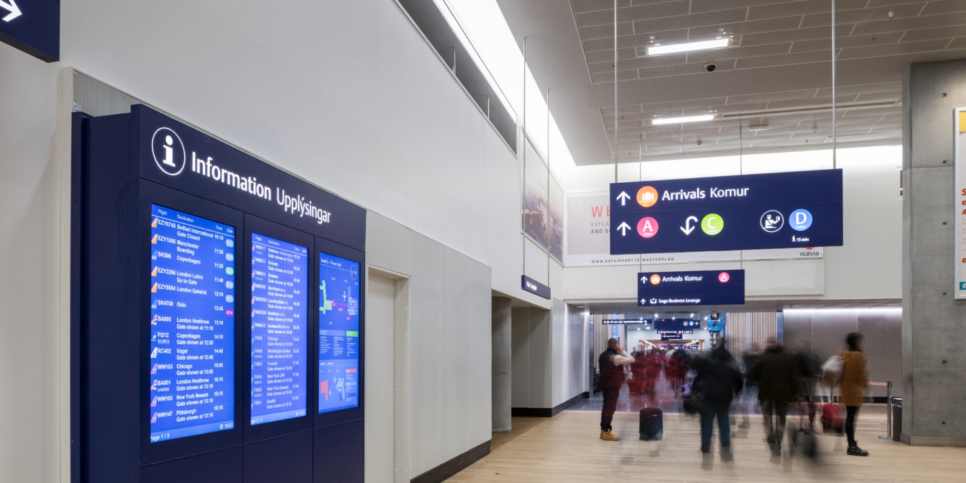 Flight information screen and wayfinding signage designed by Triagonal