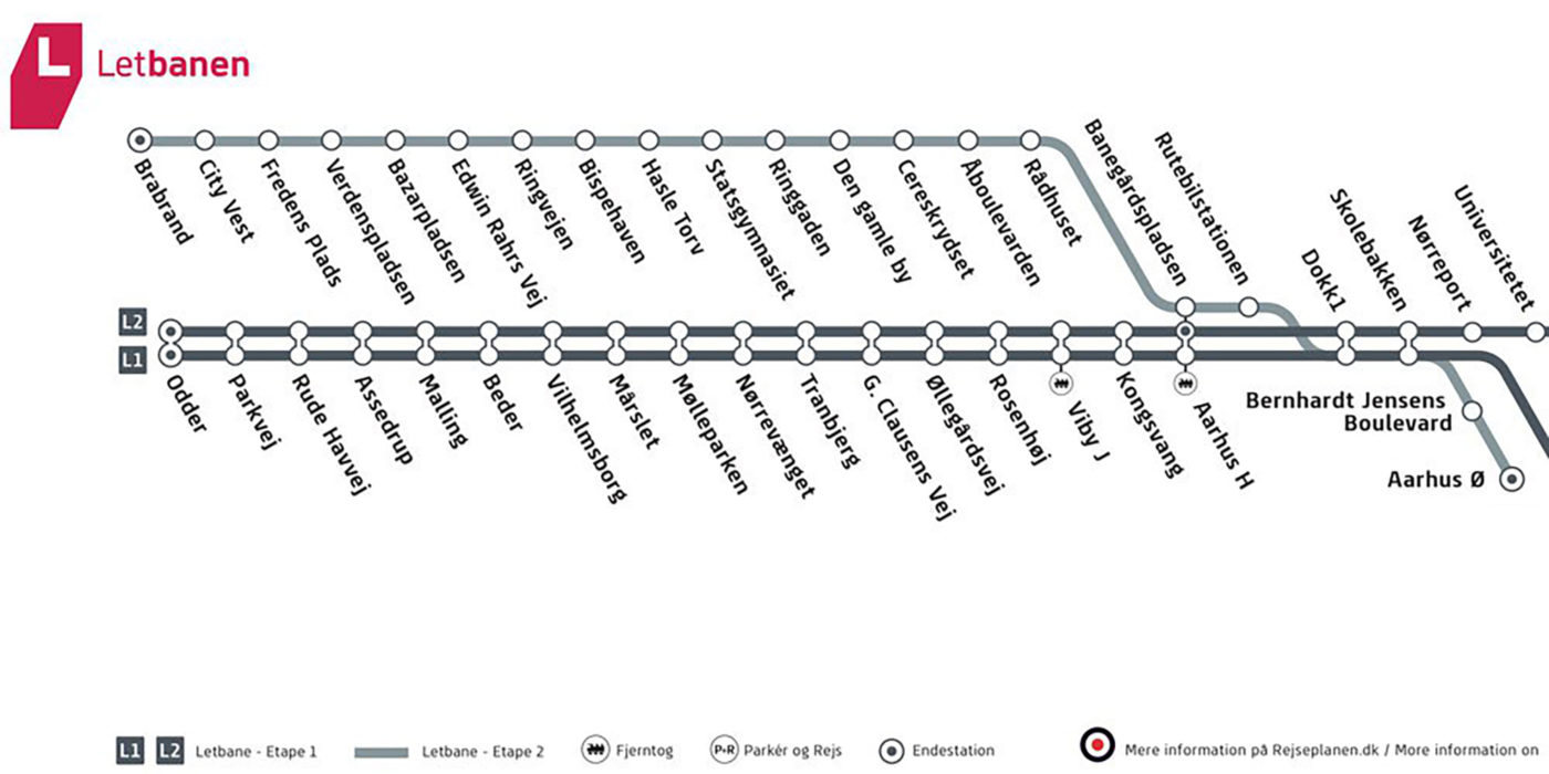Metro style map for the new light rail in Aarhus