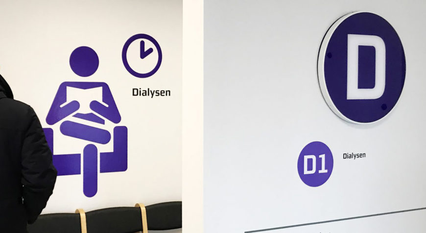 Wayfinding graphics in waiting area at Randers Regional Hospital designed by Triagonal