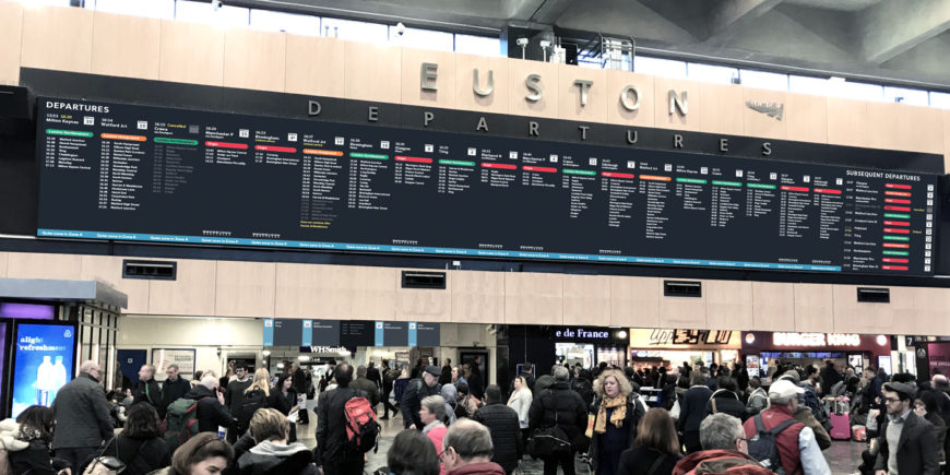 Overview of the information screen at Euston Railway Station